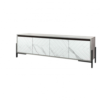 Тумба ТВ Аллиум-3 2 кат. (Айрон рок/Монте белый/Вставка венге/Черный)