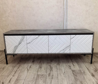 Тумба ТВ Аллиум-3 2 кат. (Айрон рок/Монте белый/Вставка венге/Черный)